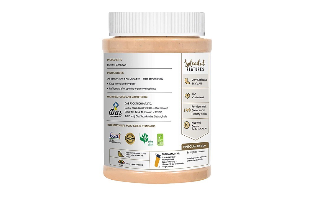Pintola Cashew Butter All Natural   Plastic Jar  1 kilogram